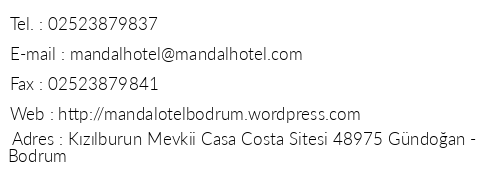 Mandal Hotel telefon numaraları, faks, e-mail, posta adresi ve iletişim bilgileri